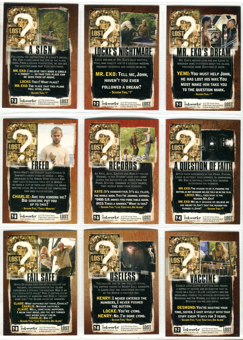 Lost Season 2 Two ? Puzzle Cards Foil Chase Card Set ?-1 - ?-9 Inkworks   - TvMovieCards.com