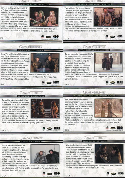 Game of Thrones Season 3 Relationships Chase Card Set DL1 thru DL20   - TvMovieCards.com