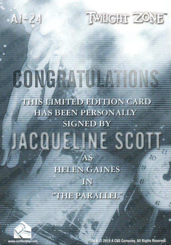 Twilight Zone Archives 2020 Jacqueline Scott Hugs (Pen) Autograph Card AI-24   - TvMovieCards.com