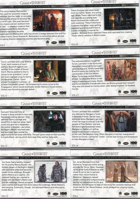 Game of Thrones Season 3 Relationships Chase Card Set DL1 thru DL20   - TvMovieCards.com
