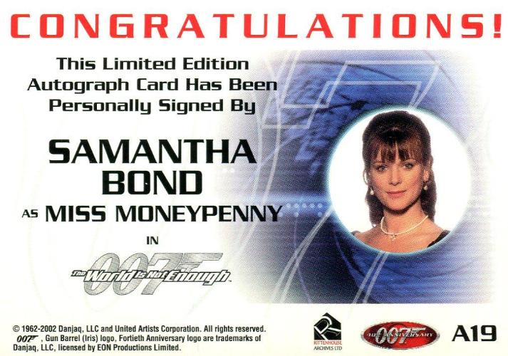 James Bond 40th Anniversary Samantha Bond Autograph Card A19   - TvMovieCards.com