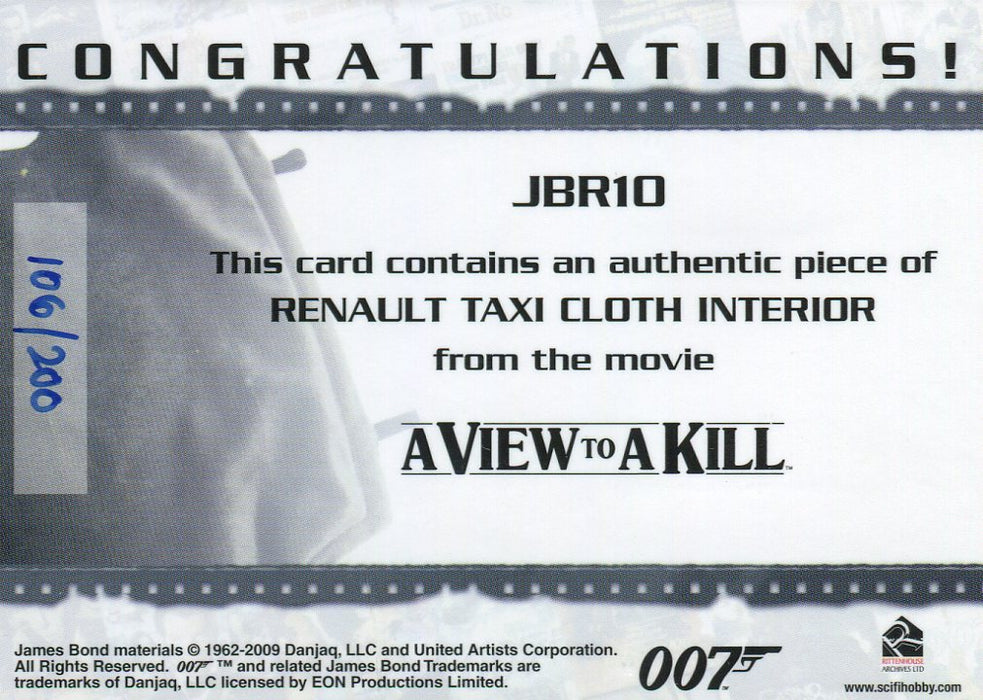 James Bond Heroes & Villains Taxi Interior Limited Relic Prop Card JBR10 #106/20   - TvMovieCards.com