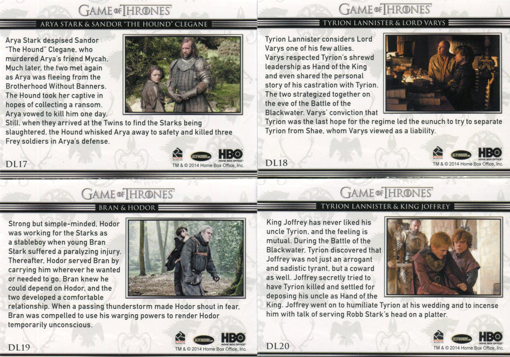 Game of Thrones Season 3 Relationships Chase Card Set DL1 thru DL20   - TvMovieCards.com