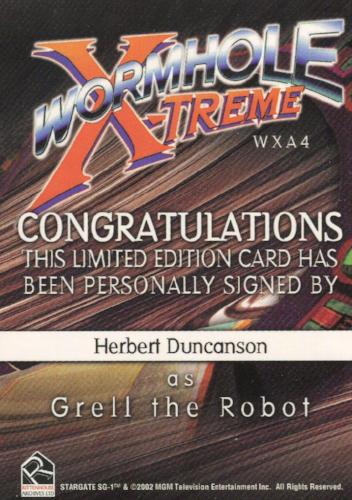 Stargate SG-1 Wormhole X-Treme Herbert Duncanson as Grell Autograph Card WXA4   - TvMovieCards.com