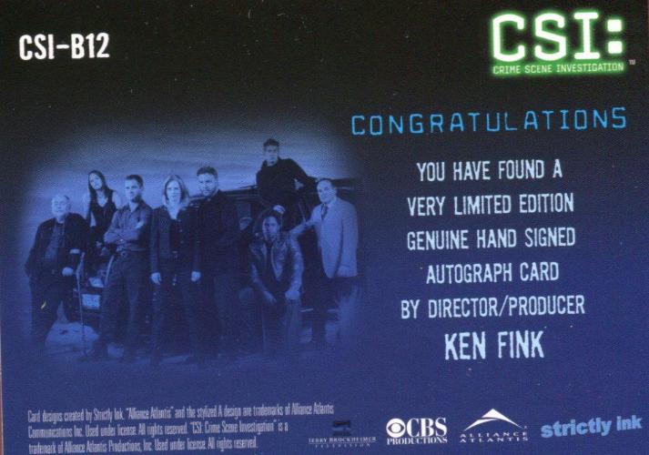CSI Crime Scene Investigation Season 2 Ken Fink Autograph Card CSI-B12   - TvMovieCards.com