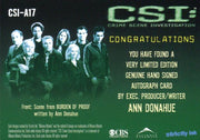 CSI Crime Scene Investigation Season 1 Ann Donahue Autograph Card CSI-A17   - TvMovieCards.com