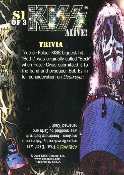 Kiss Alive! Box Topper Chase Card S1 of 3 NECA 2001   - TvMovieCards.com