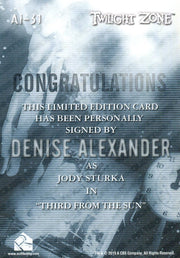 Twilight Zone Archives 2020 Denise Alexander Hi Jody Denise Autograph Card AI-31   - TvMovieCards.com