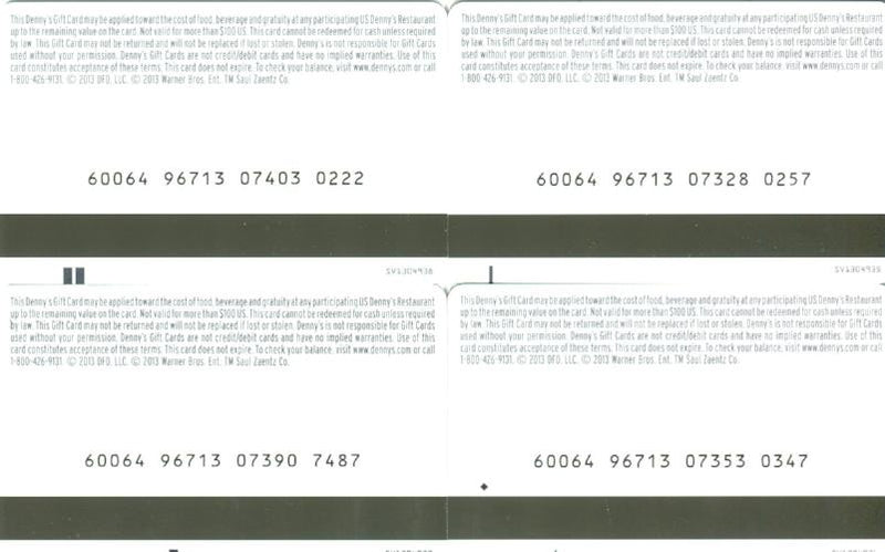 Hobbit Desolation of Smaug Denny's Gift Card Set 4 Gift Cards   - TvMovieCards.com