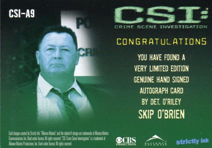 CSI Crime Scene Investigation Season 1 Skip O'Brien Autograph Card CSI-A9   - TvMovieCards.com