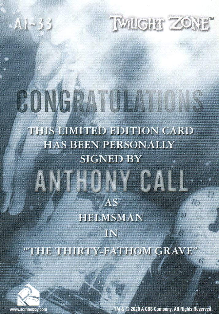 Twilight Zone Archives 2020 Anthony Call "Twilight Zone" Autograph Card AI-33   - TvMovieCards.com