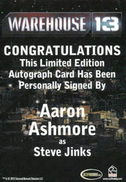 Warehouse 13 Premium Packs Season 3 Aaron Ashmore Steve Jinks Autograph Card #2   - TvMovieCards.com