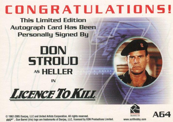 James Bond Dangerous Liaisons Don Stroud Autograph Card A64   - TvMovieCards.com