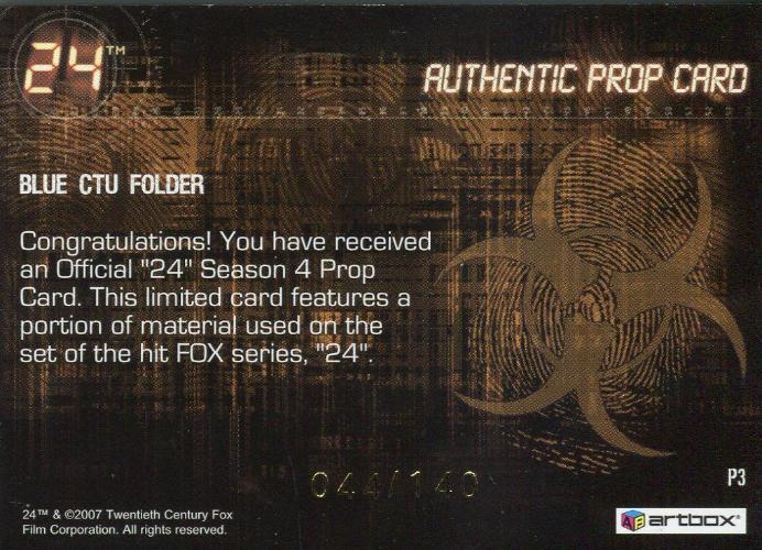 24 Twenty Four Season 4 Expansion Blue CTU Folder Prop Card P3 #044/140   - TvMovieCards.com