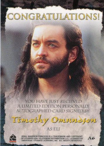 Xena Seasons 4 and 5 Timothy Omundson as Eli Autograph Card A6   - TvMovieCards.com