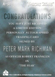 Twilight Zone 2 The Next Dimension Peter Mark Richman Autograph Card A-31   - TvMovieCards.com