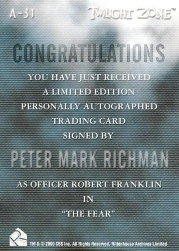 Twilight Zone 2 The Next Dimension Peter Mark Richman Autograph Card A-31   - TvMovieCards.com