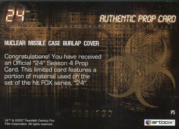 24 Twenty Four Season 4 Expansion Missile Case Cover Prop Card P5 #038/130   - TvMovieCards.com