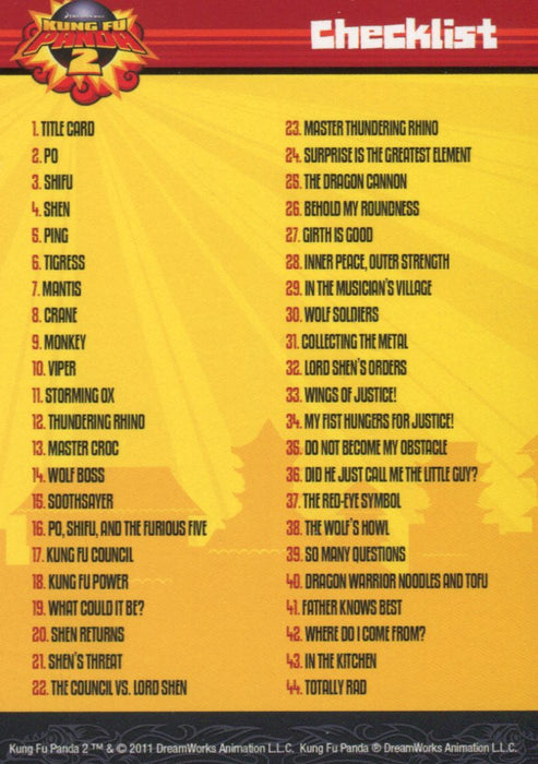 Kung Fu Panda 2 Movie Base Card Set 90 Cards plus 9 Tattoo Cards 2011   - TvMovieCards.com