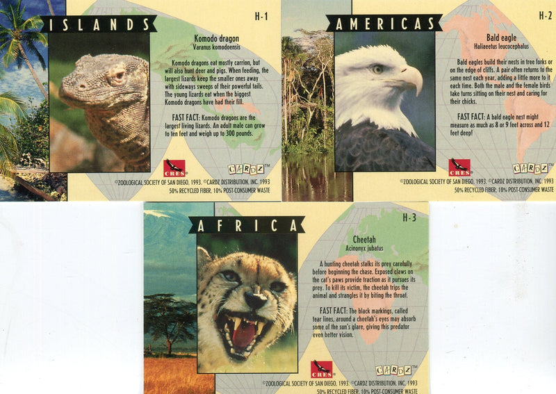 San Diego Zoo Animals of the Wild Hologram Chase Card Set H-1 thru H-3 Cardz   - TvMovieCards.com