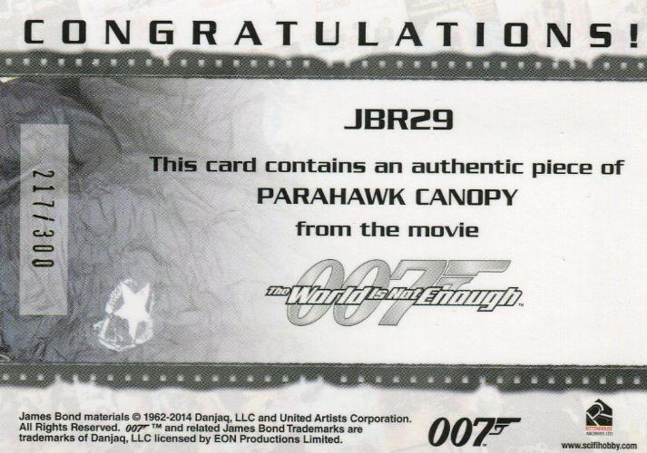 James Bond Archives 2014 Edition Parahawk Canopy Relic Card JBR29 #217/300   - TvMovieCards.com