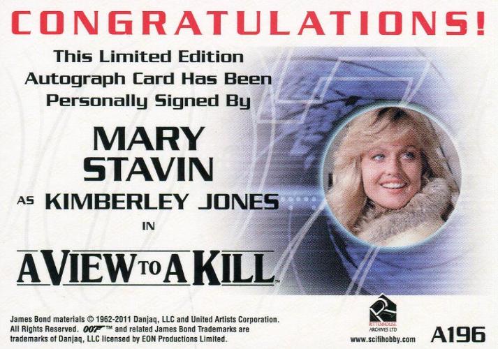 James Bond 50th Anniversary Series Two Mary Stavin Autograph Card A196   - TvMovieCards.com