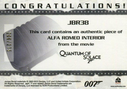 James Bond Archives 2014 Edition Alfa Romeo Interior Relic Card JBR38 #206/275   - TvMovieCards.com