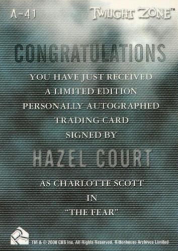 Twilight Zone 3 Shadows and Substance Hazel Court Autograph Card A-41   - TvMovieCards.com