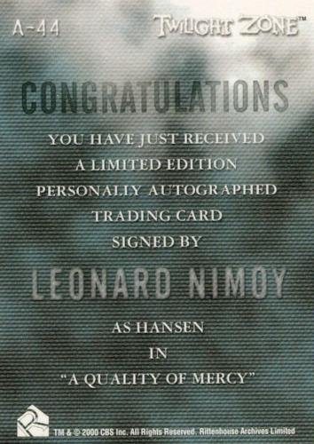 Twilight Zone 3 Shadows and Substance Leonard Nimoy Autograph Card A-44   - TvMovieCards.com