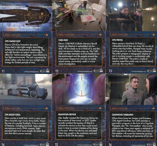 Continuum Seasons 1 & 2 Future Tech Chase Card Set 6 Cards T1 -T6   - TvMovieCards.com