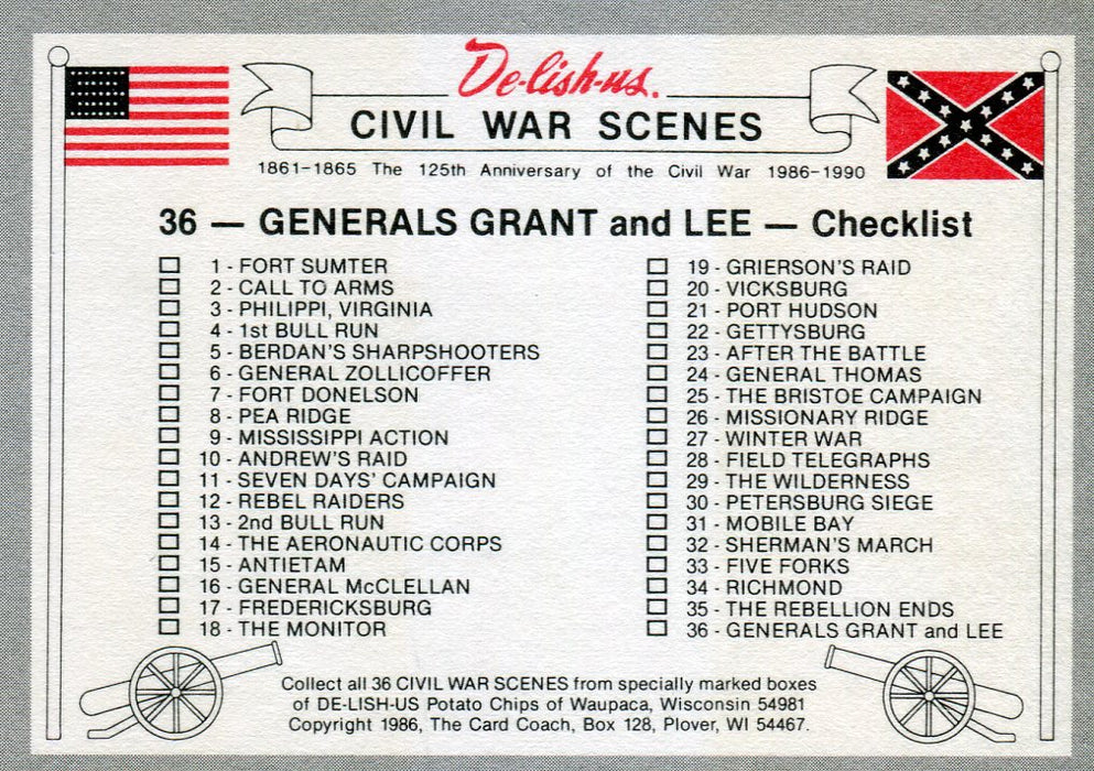 Civil War Scenes Trading Card Set 36 Cards De-lish-us 1986   - TvMovieCards.com