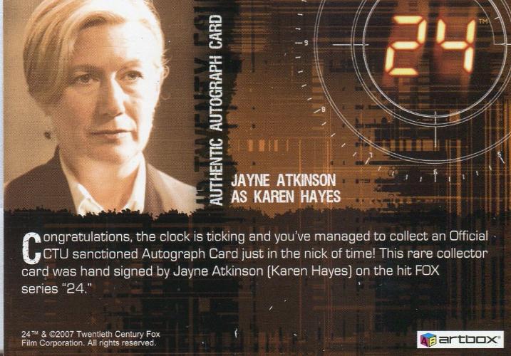 24 Twenty Four Season 5 Jayne Atkinson as Karen Hayes Autograph Card   - TvMovieCards.com