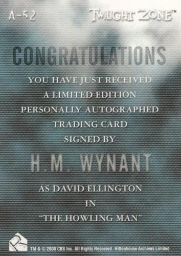 Twilight Zone 3 Shadows and Substance H. M. Wynant Autograph Card A-52   - TvMovieCards.com