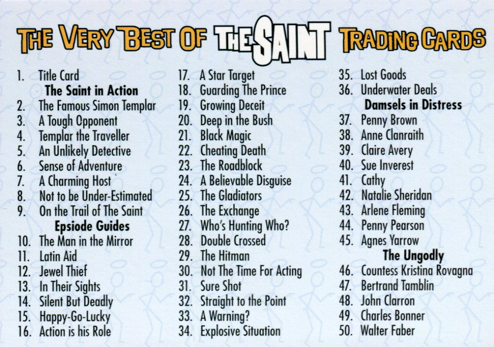 Saint The Very Best of The Saint Base Card Set 100 Cards   - TvMovieCards.com