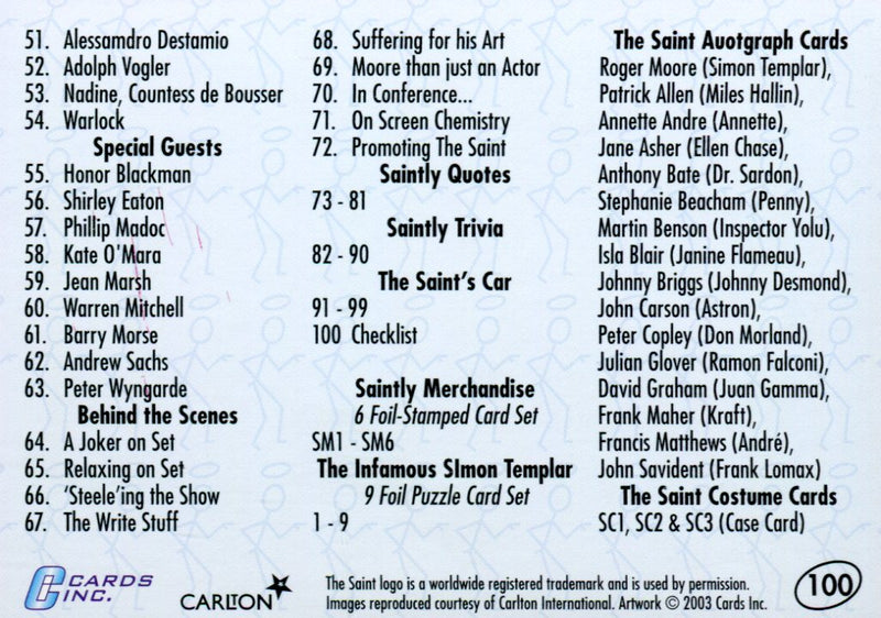 The Very Best of The Saint 2003 Cardz Inc Complete 100 Base Card Set Roger Moore - TvMovieCards.com