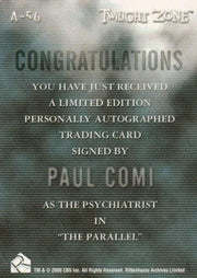 Twilight Zone 3 Shadows and Substance Paul Comi Autograph Card A-56   - TvMovieCards.com