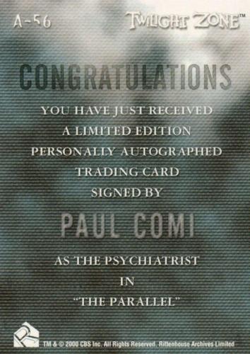 Twilight Zone 3 Shadows and Substance Paul Comi Autograph Card A-56   - TvMovieCards.com