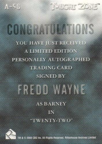 Twilight Zone 3 Shadows and Substance Fredd Wayne Autograph Card A-58   - TvMovieCards.com
