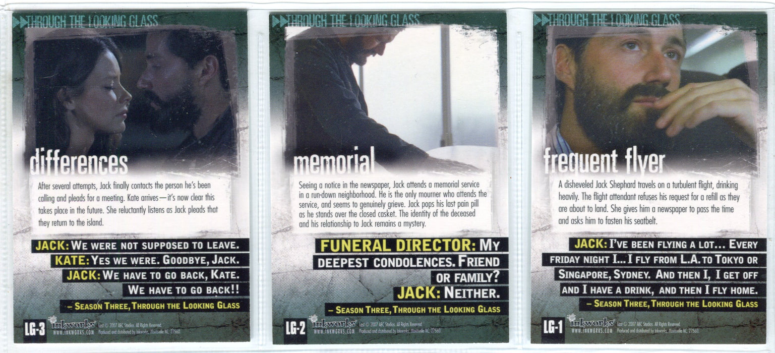 Lost Season 3 Three - "Through the Looking Glass" Set of 3 Chase Cards #LG1-LG3   - TvMovieCards.com