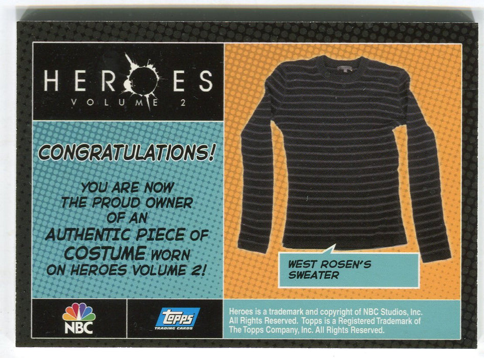 Heroes Volume 2 Nicholas D'Agosto West Rosen's Sweater Costume Card Topps 2008   - TvMovieCards.com