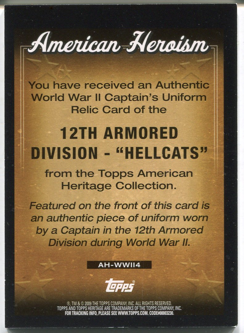 American Heritage Heroes Ed Heroism Relics Hellcats Uniform #AH-WWII4 Topps 2009   - TvMovieCards.com