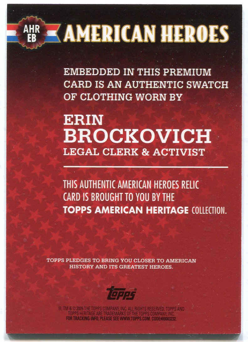 American Heritage Heroes Relics Erin Brockovich AHR-EB Topps 2009   - TvMovieCards.com