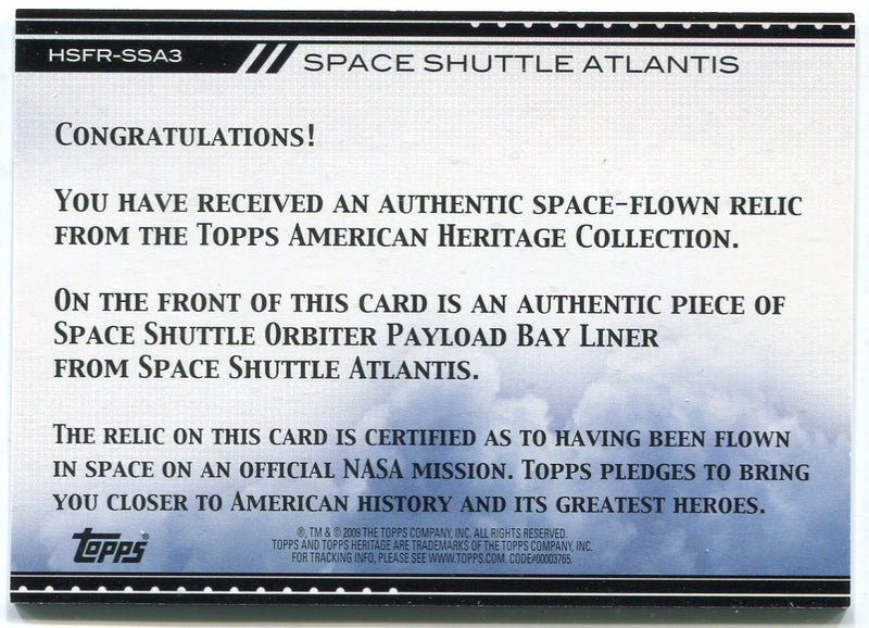 American Heritage Heroes HSFR-SSA3 Atlantis Space Shuttle Payload Bay Liner Card   - TvMovieCards.com