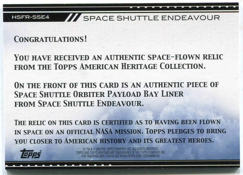 American Heritage Heroes HSFR-SSE4 Endeavour Space Shuttle Payload Liner Card   - TvMovieCards.com