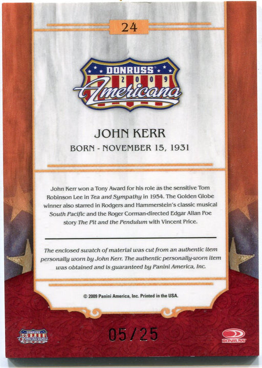 2009 Donruss Americana Gold Proof Materials John Kerr #24 Costume Card   - TvMovieCards.com