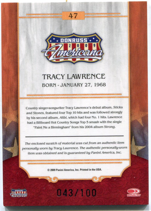 2009 Donruss Americana Silver Proof Tracy Lawrence #47 Costume Card   - TvMovieCards.com