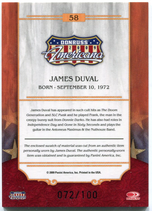 2009 Donruss Americana Silver Proof Star Material James Duval #58 Costume Card   - TvMovieCards.com