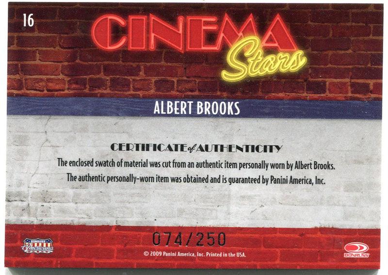 2009 Donruss Americana Cinema Stars Material Albert Brooks #16 Costume Card   - TvMovieCards.com