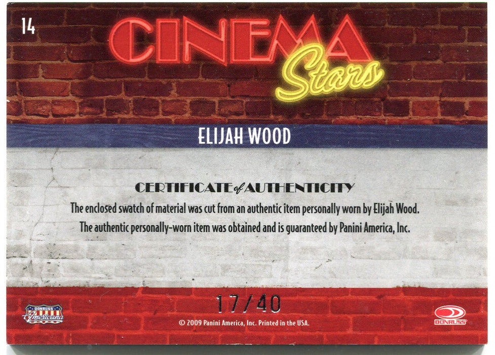 2009 Donruss Americana Cinema Stars Material Elijah Wood 17/40 Costume Card   - TvMovieCards.com