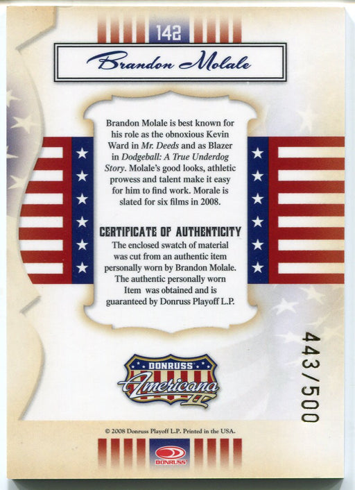 2008 Donruss Americana II Stars Material Brandon Molale #142 Costume Card   - TvMovieCards.com